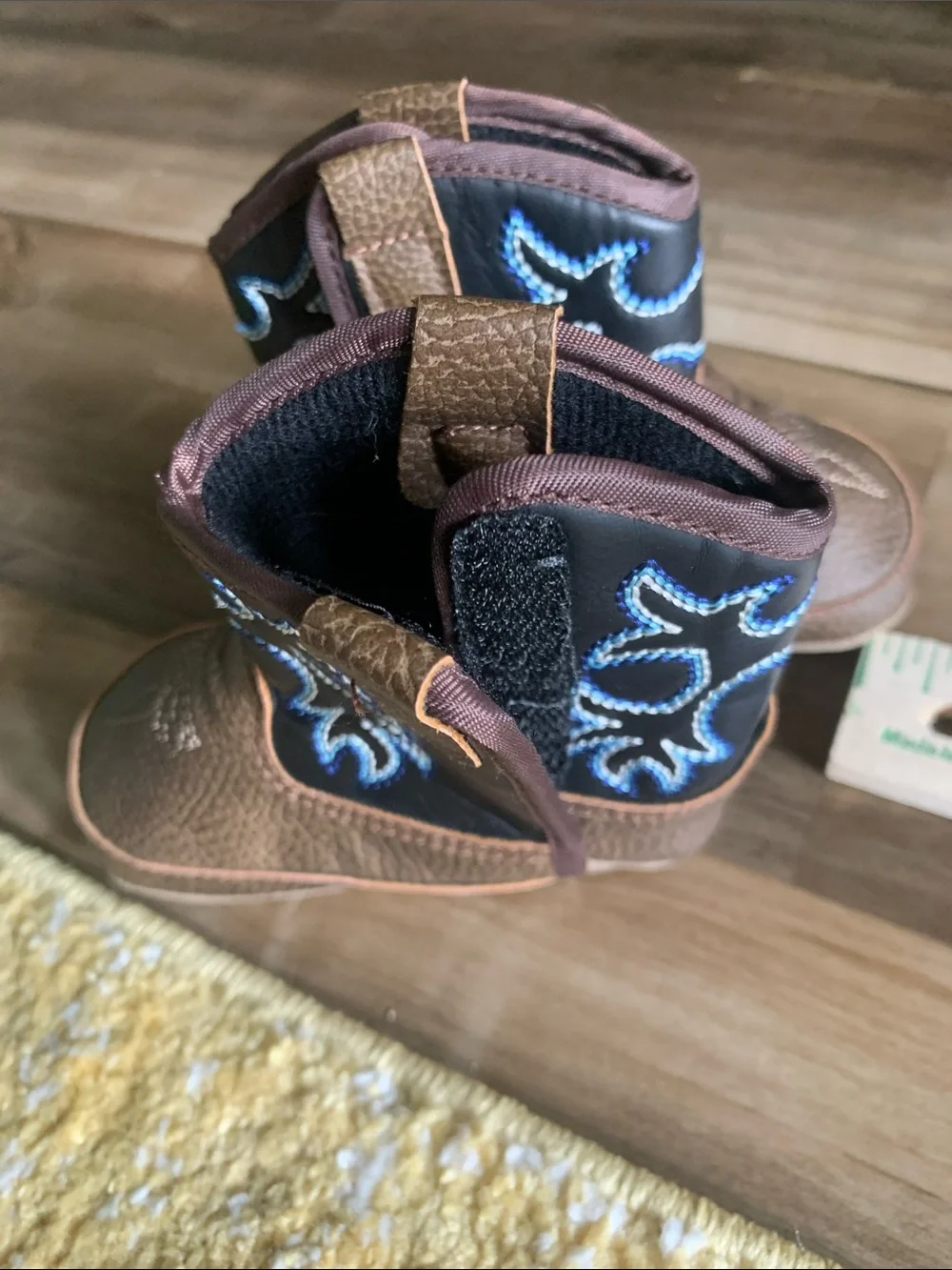 Ariat Brown and Black Kids Cowboy Boots with Blue Stitching